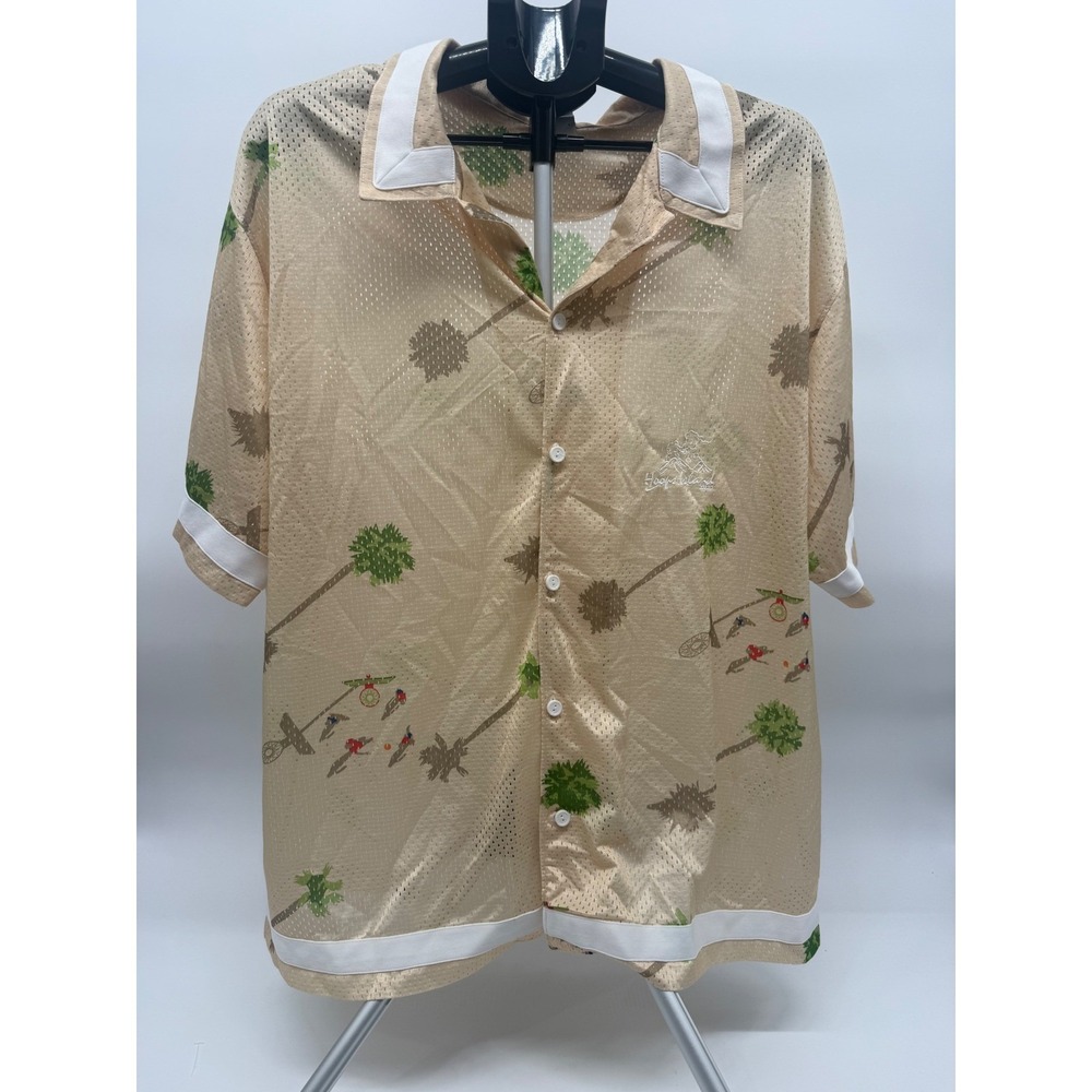 Nike Hoops Island 2022 Dri-FIT Mesh Button Up Shirt Tan Palm Tree Mens XL